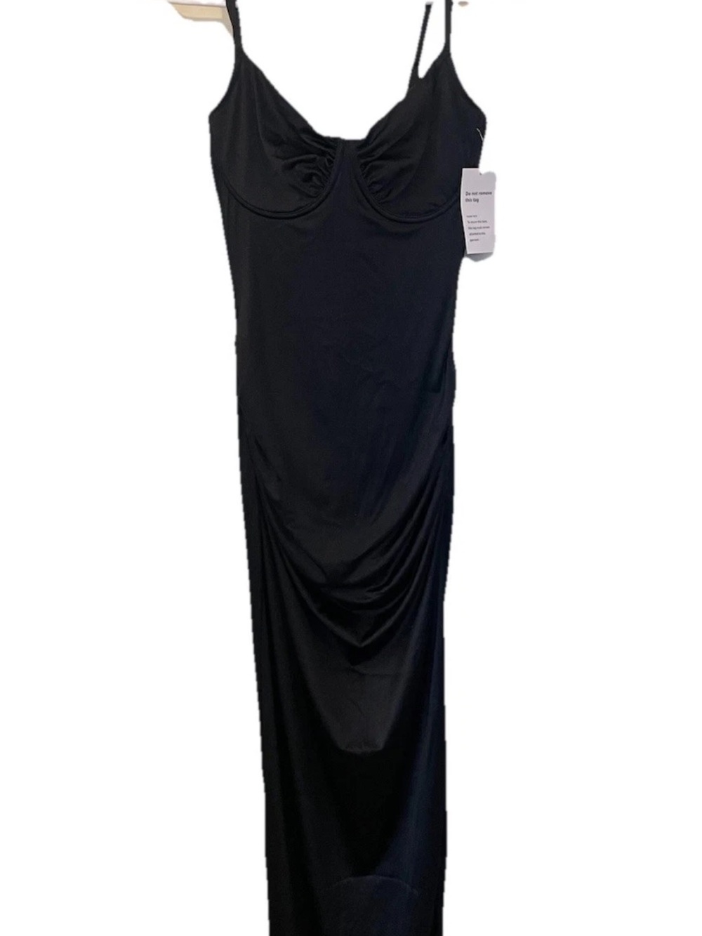 Popilush Black Corset Slip Dress Bodycon  Midi  Draped Detail Support Slinky